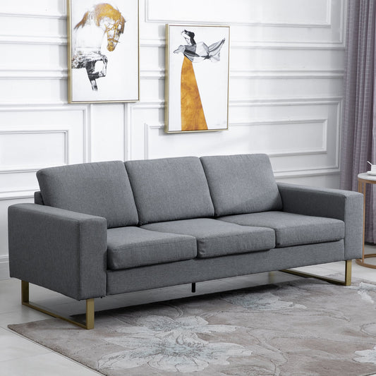 HOMCOM Modern Three Seat Sofa Padded Couch Linen Upholstered Steel Leg